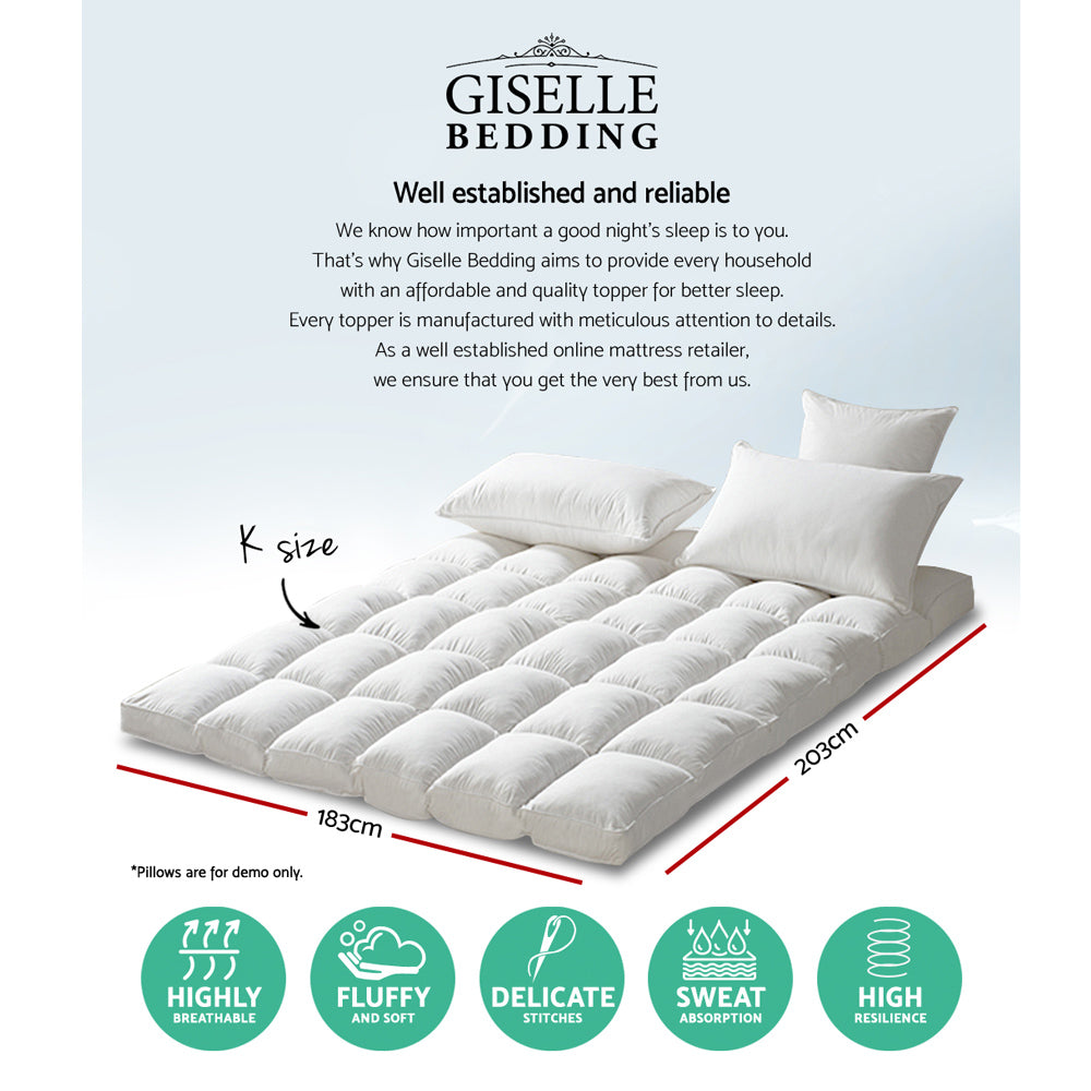 Giselle King Mattress Topper Pillowtop 1000GSM Microfibre Filling Protector-Home &amp; Garden &gt; Bedding-PEROZ Accessories