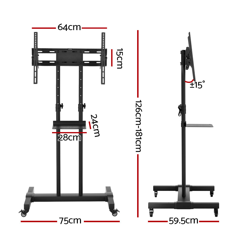 Artiss Steel Mobile TV Stand Cart Height-adjust up to 65&quot; screens 40kg-Furniture &gt; Living Room-PEROZ Accessories