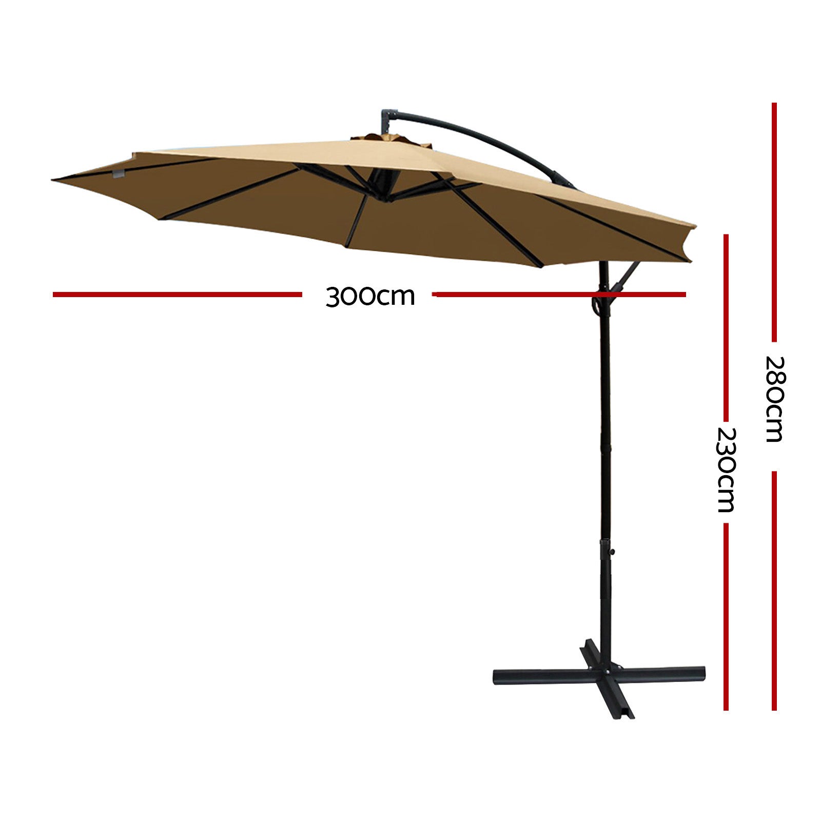 Instahut 3M Cantilevered Outdoor Umbrella - Beige-Furniture &gt; Outdoor-PEROZ Accessories