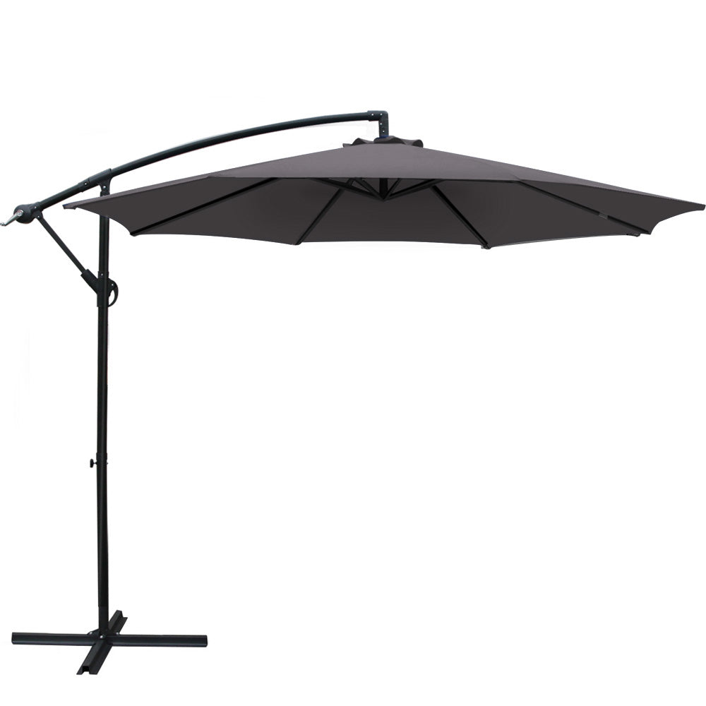 Instahut Outdoor Umbrella 3M Cantilever Beach Garden Patio Charcoal-Furniture &gt; Outdoor-PEROZ Accessories