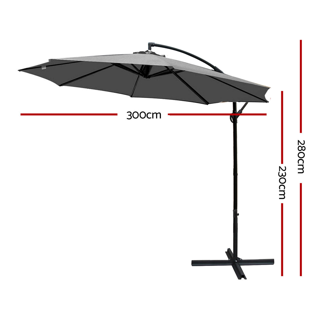 Instahut Outdoor Umbrella 3M Cantilever Beach Garden Patio Charcoal-Furniture &gt; Outdoor-PEROZ Accessories