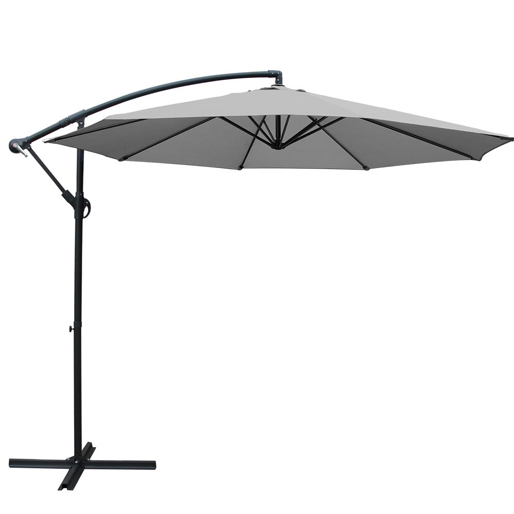 Instahut Outdoor Umbrella 3M Cantilever Beach Garden Grey-Furniture &gt; Outdoor-PEROZ Accessories