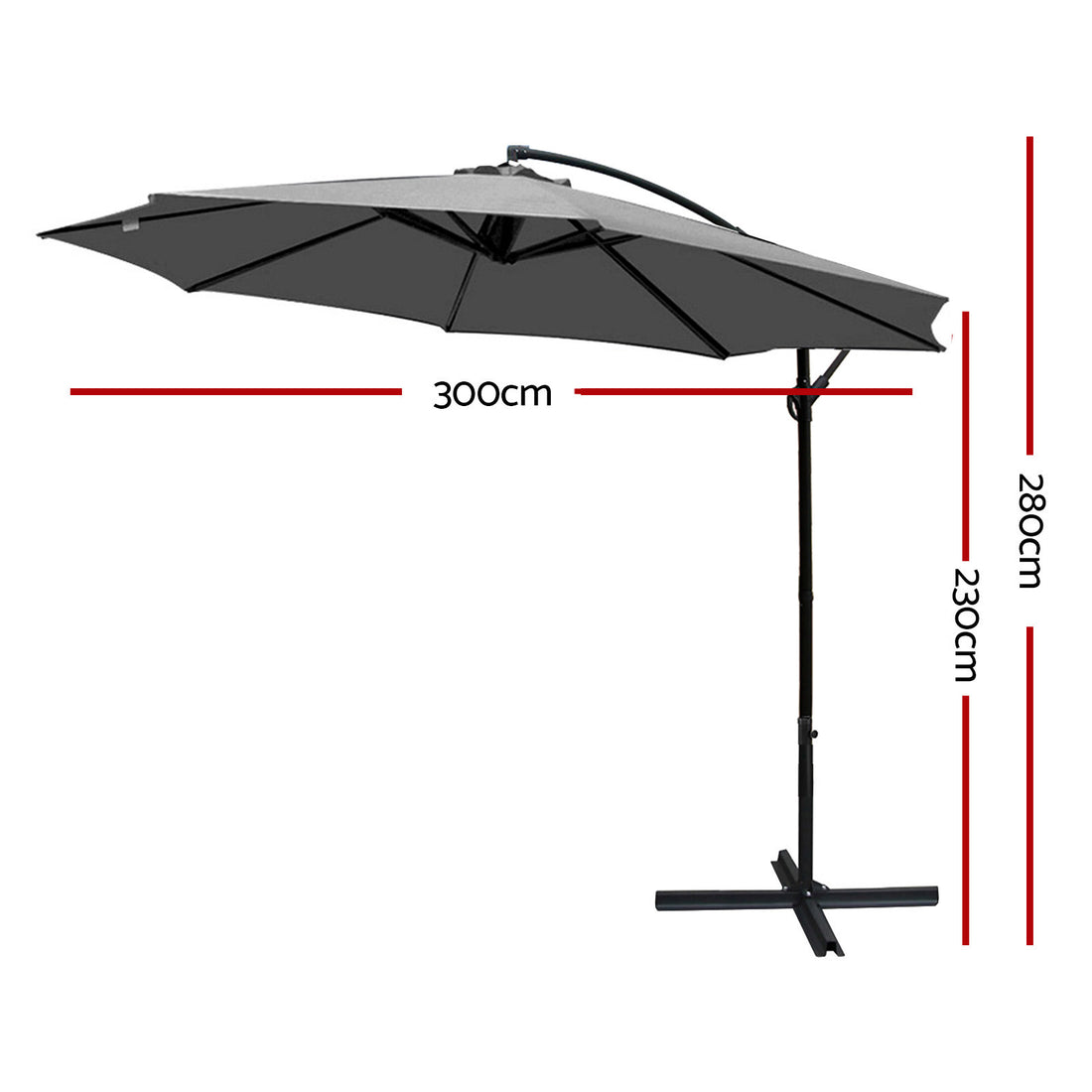 Instahut Outdoor Umbrella 3M Cantilever Beach Garden Grey-Furniture &gt; Outdoor-PEROZ Accessories