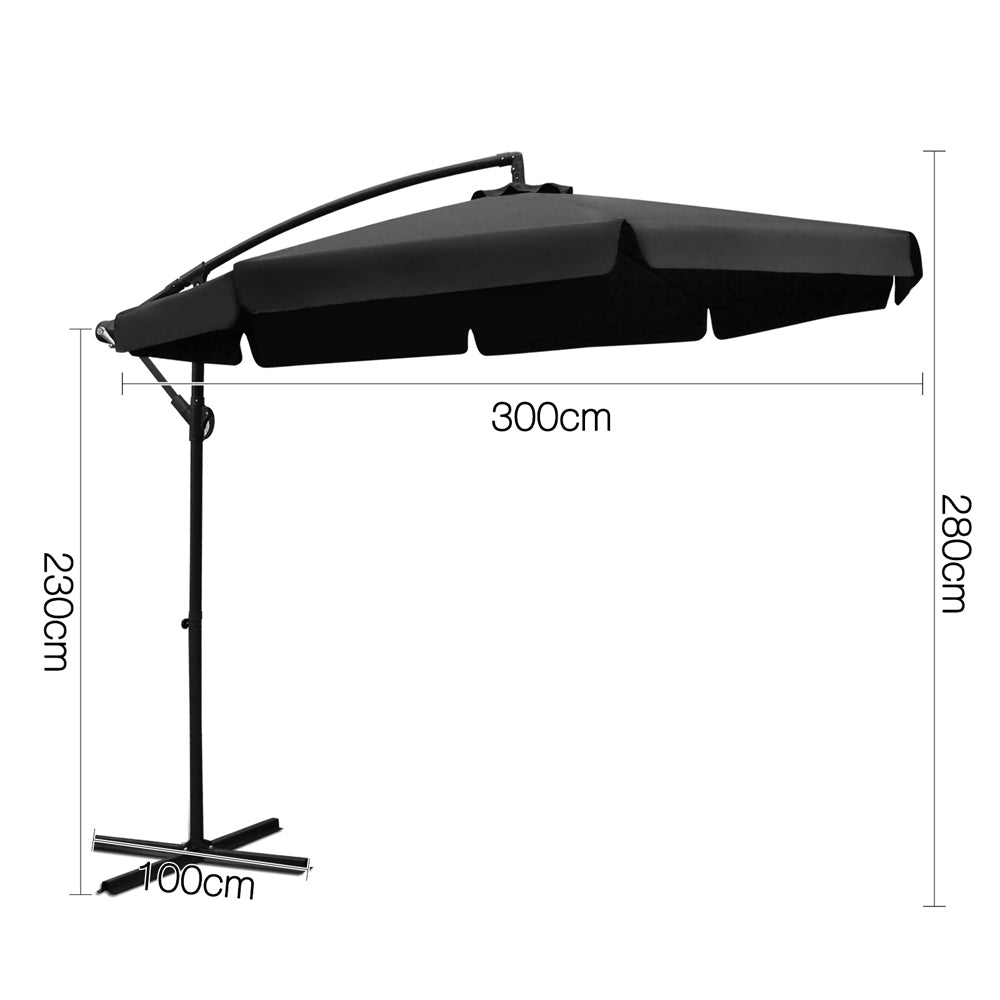 Instahut 3M Outdoor Umbrella - Black-Furniture &gt; Outdoor-PEROZ Accessories