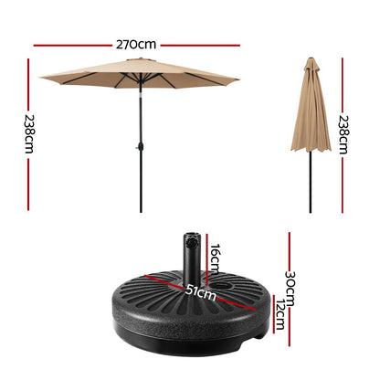 Instahut Outdoor Umbrella 2.7m Base Beach Pole Garden Tilt Sun Patio UV Beige-Home &amp; Garden &gt; Shading-PEROZ Accessories