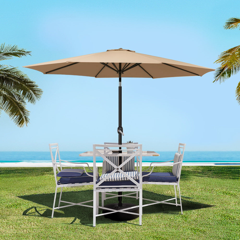 Instahut Outdoor Umbrella 2.7m Base Beach Pole Garden Tilt Sun Patio UV Beige-Home &amp; Garden &gt; Shading-PEROZ Accessories