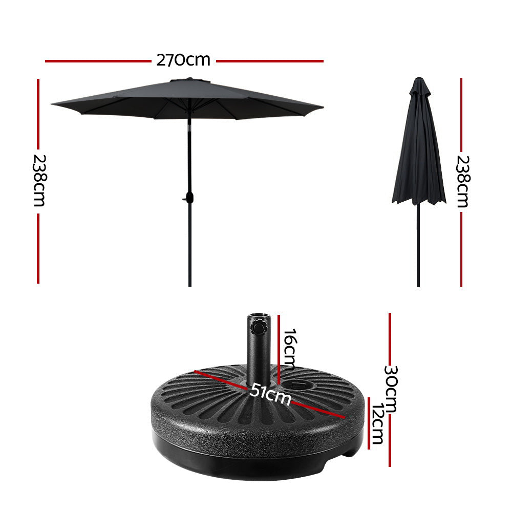 Instahut Outdoor Umbrella 2.7m Base Beach Pole Garden Tilt Sun Patio UV Black-Home &amp; Garden &gt; Shading-PEROZ Accessories