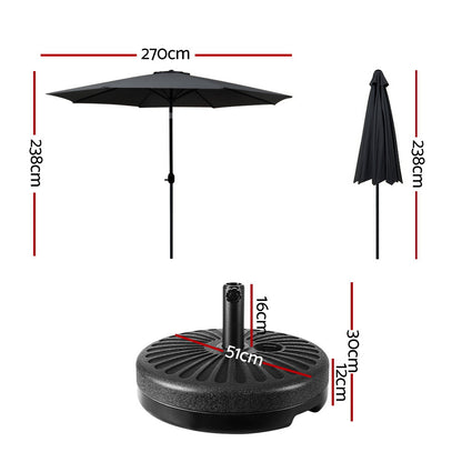 Instahut Outdoor Umbrella 2.7m Base Beach Pole Garden Tilt Sun Patio UV Black-Home &amp; Garden &gt; Shading-PEROZ Accessories