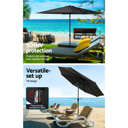 Instahut Outdoor Umbrella 2.7m Base Beach Pole Garden Tilt Sun Patio UV Black-Home &amp; Garden &gt; Shading-PEROZ Accessories