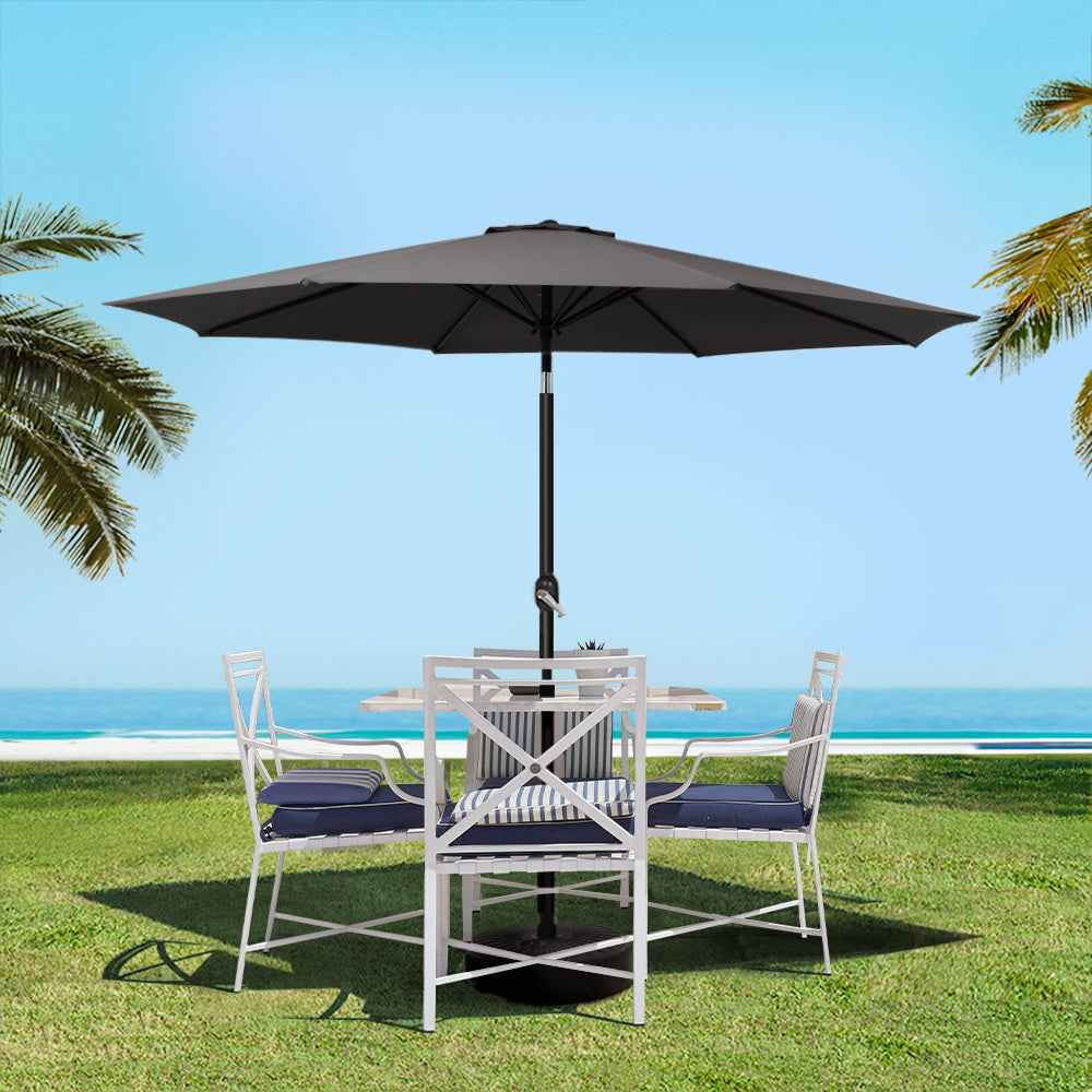 Instahut Outdoor Umbrella 2.7m Base Beach Pole Garden Tilt Sun Patio UV Black-Home &amp; Garden &gt; Shading-PEROZ Accessories