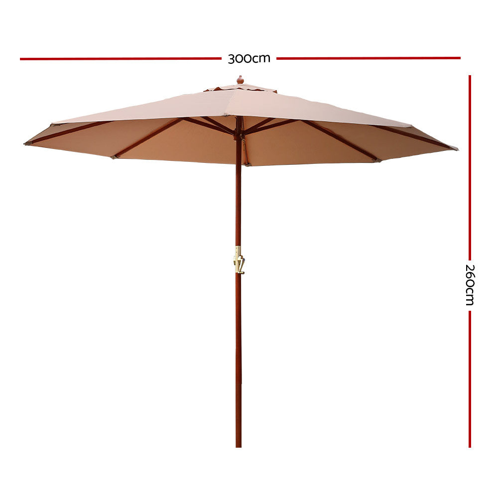 Instahut Outdoor Umbrella 3M Pole Cantilever Stand Garden Umbrellas Patio Beige-Furniture &gt; Outdoor-PEROZ Accessories