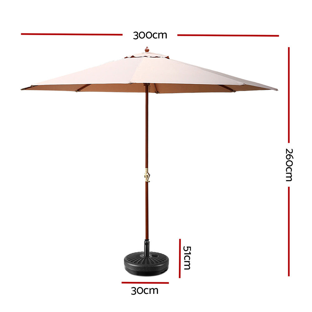 Instahut Outdoor Umbrella Pole Umbrellas 3M with Base Garden Stand Deck Beige-Home &amp; Garden &gt; Shading-PEROZ Accessories