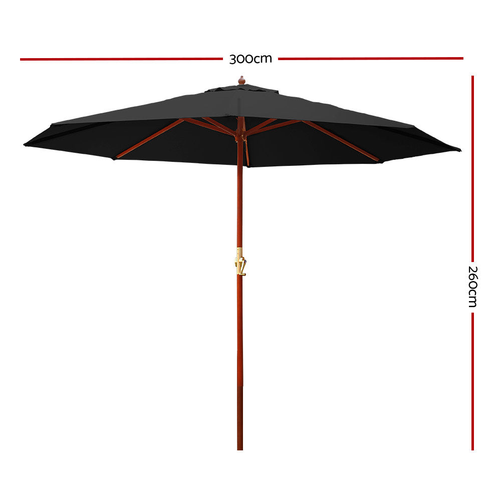 Instahut Outdoor Umbrella 3M Pole Cantilever Stand Garden Umbrellas Patio Black-Furniture &gt; Outdoor-PEROZ Accessories