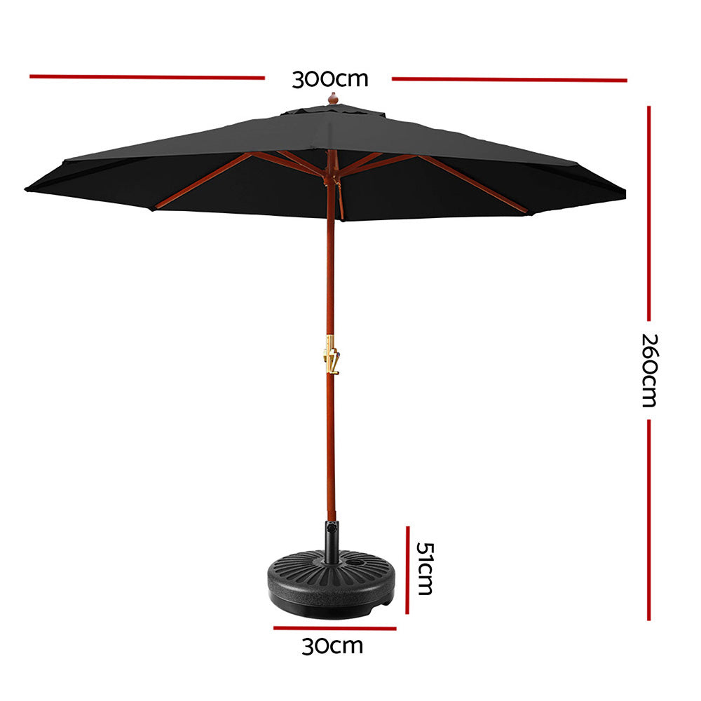 Instahut Outdoor Umbrella 3M with Base Pole Umbrellas Garden Stand Deck Black-Home &amp; Garden &gt; Shading-PEROZ Accessories