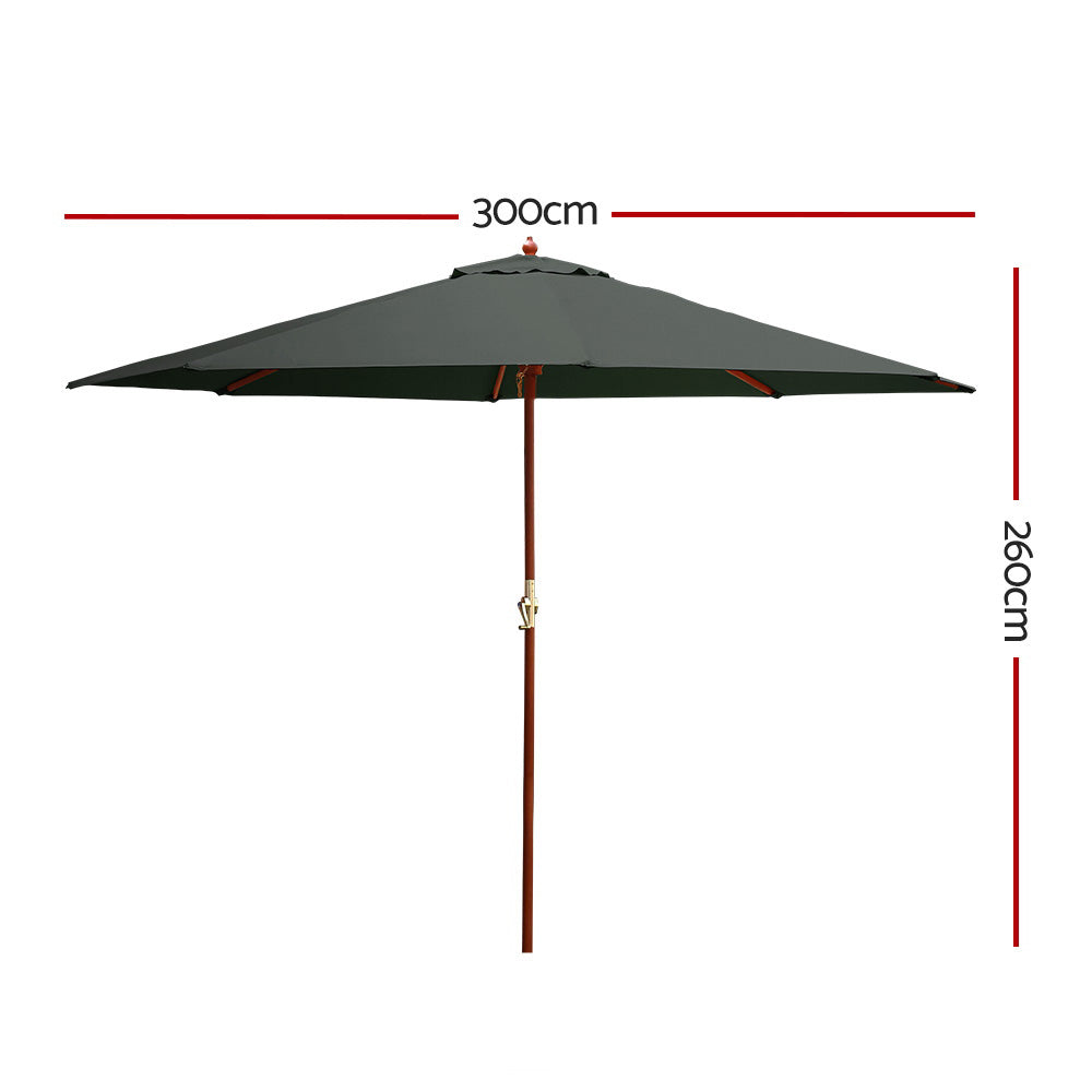 Instahut Outdoor Umbrella 3M Pole Umbrellas Stand Sun Beach Garden Deck Charcoal-Home &amp; Garden &gt; Shading-PEROZ Accessories