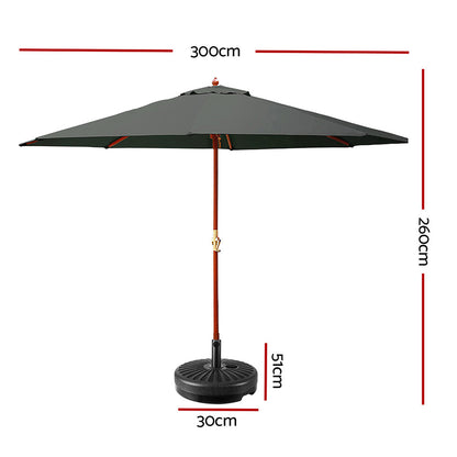 Instahut Outdoor Umbrella Pole Umbrellas 3M W/ Base Garden Stand Deck Charcoal-Home &amp; Garden &gt; Shading-PEROZ Accessories