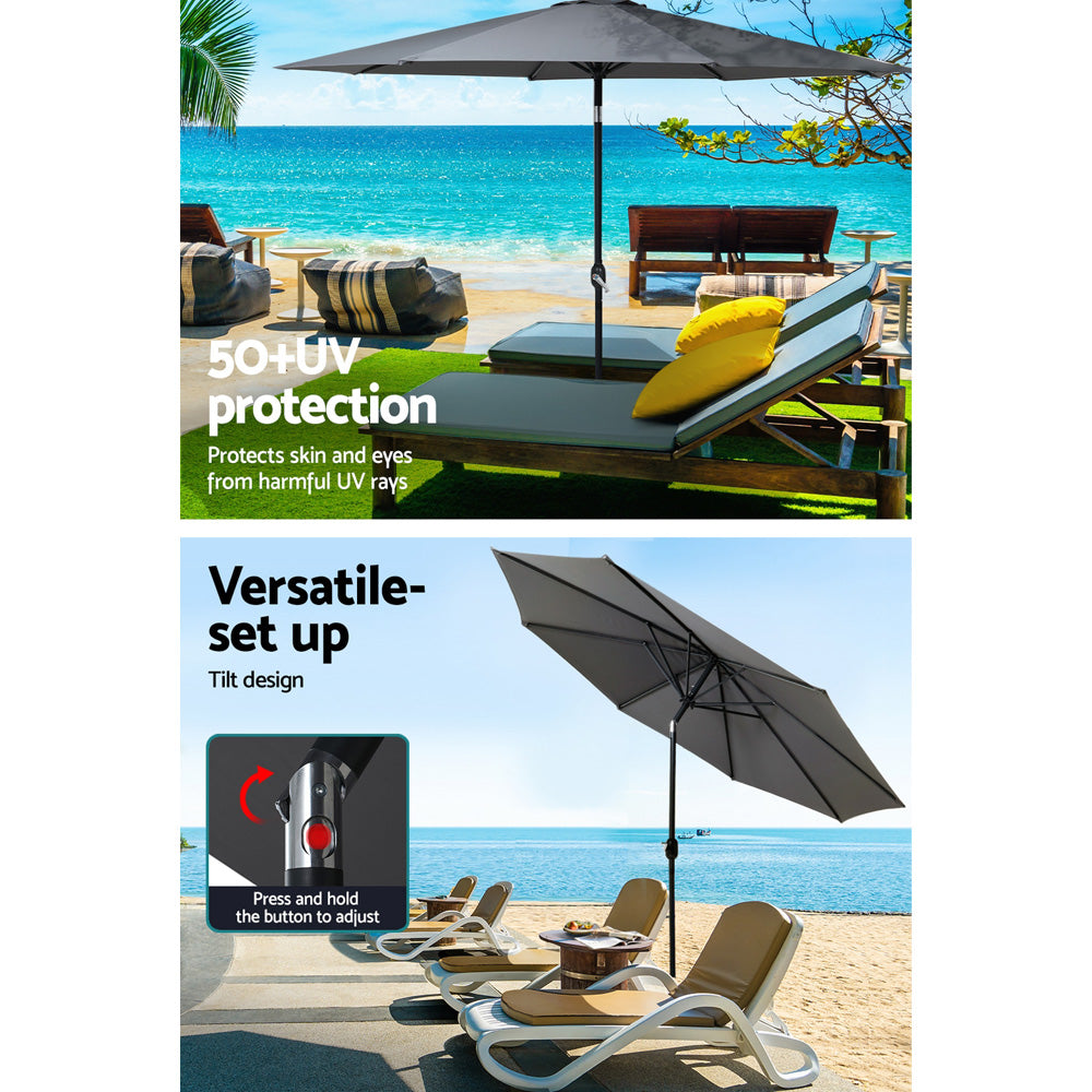 Instahut Outdoor Umbrella 3m Base Beach Pole Garden Tilt Sun Patio UV Charcoal-Home &amp; Garden &gt; Shading-PEROZ Accessories