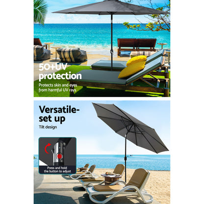 Instahut Outdoor Umbrella 3m Base Beach Pole Garden Tilt Sun Patio UV Charcoal-Home &amp; Garden &gt; Shading-PEROZ Accessories