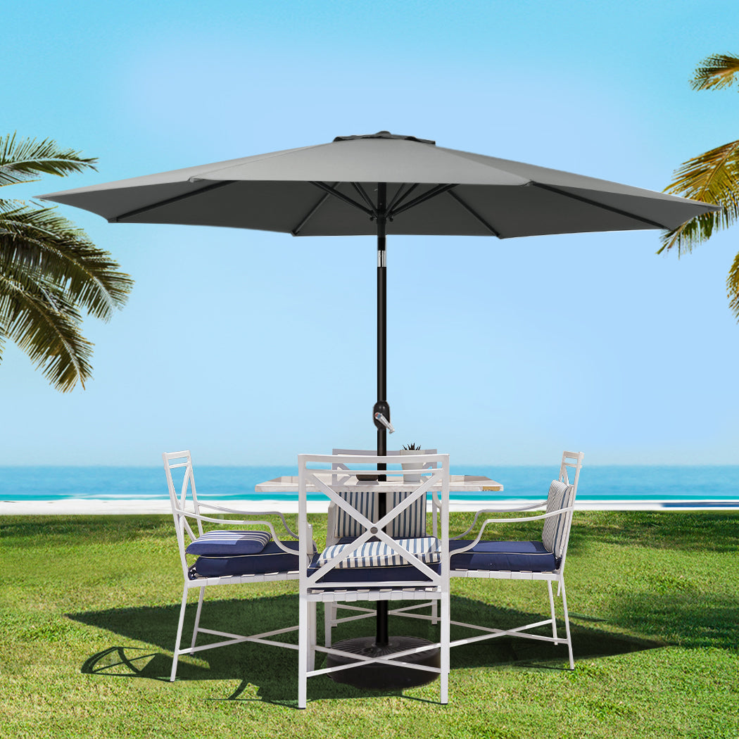 Instahut Outdoor Umbrella 3m Base Beach Pole Garden Tilt Sun Patio UV Charcoal-Home &amp; Garden &gt; Shading-PEROZ Accessories