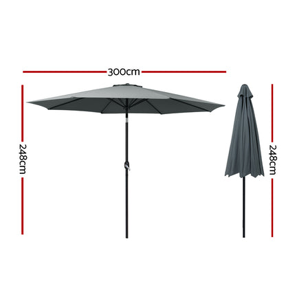 Instahut Outdoor Umbrella 3m Umbrellas Garden Beach Tilt Sun Patio Deck Shelter-Home &amp; Garden &gt; Shading-PEROZ Accessories