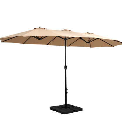 Instahut Outdoor Umbrella Beach Twin Base Stand Garden Sun Shade Beige 4.57m-Home &amp; Garden &gt; Shading-PEROZ Accessories