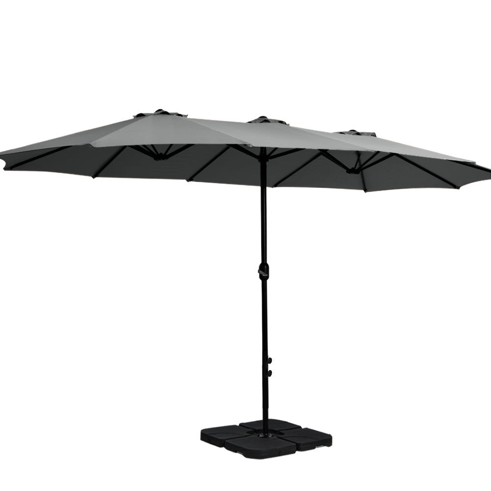 Instahut Outdoor Umbrella Beach Twin Base Stand Garden Sun Shade Charcoal 4.57m-Home &amp; Garden &gt; Shading-PEROZ Accessories