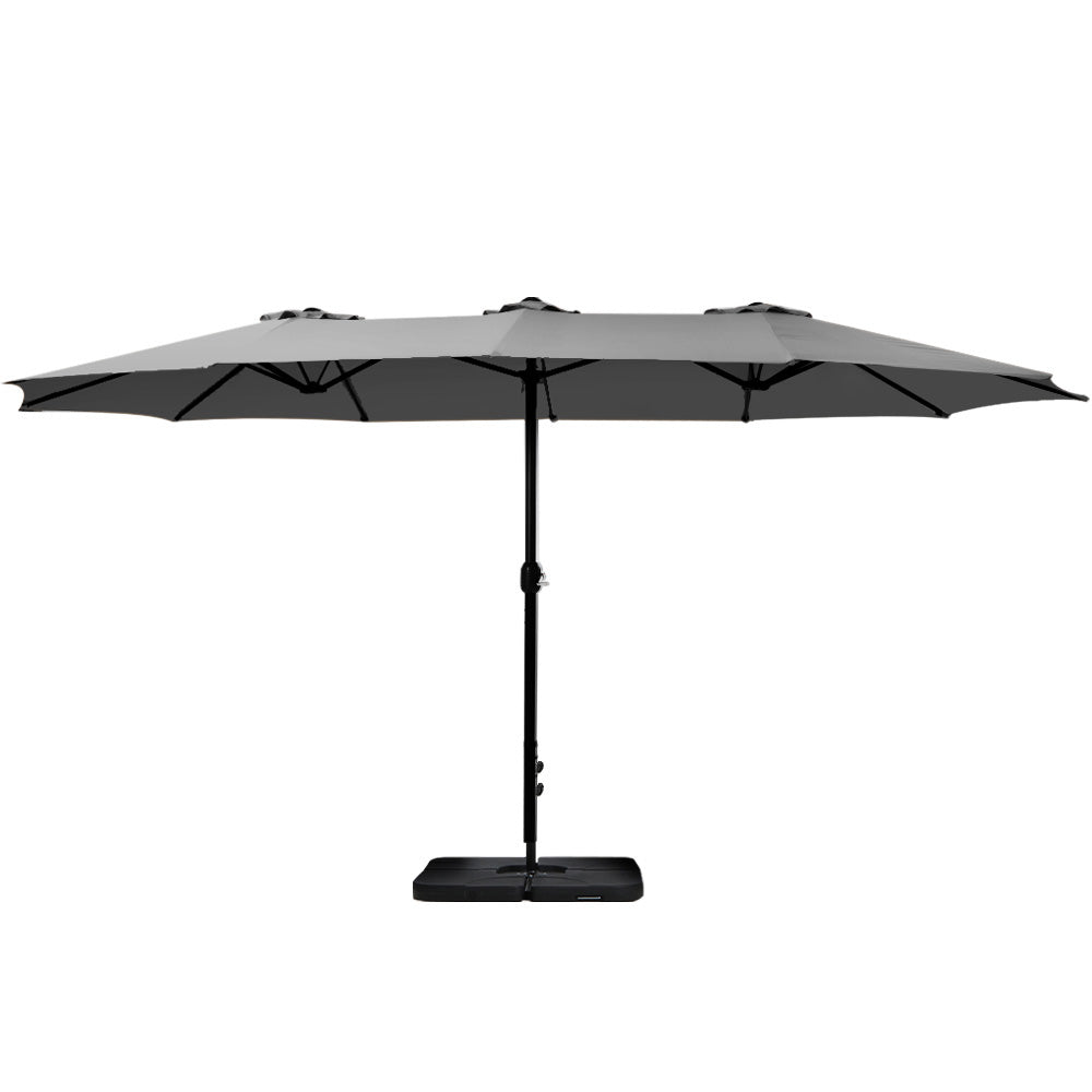 Instahut Outdoor Umbrella Beach Twin Base Stand Garden Sun Shade Charcoal 4.57m-Home &amp; Garden &gt; Shading-PEROZ Accessories