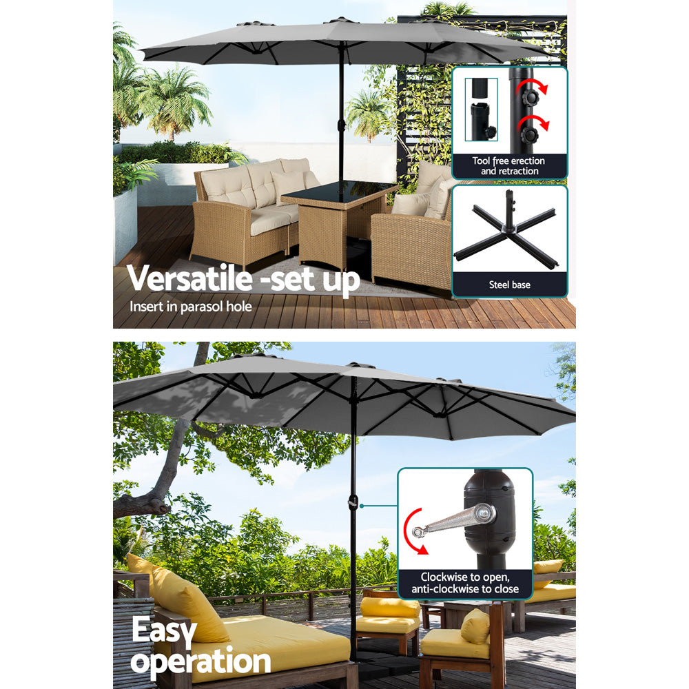 Instahut Outdoor Umbrella Beach Twin Base Stand Garden Sun Shade Charcoal 4.57m-Home &amp; Garden &gt; Shading-PEROZ Accessories