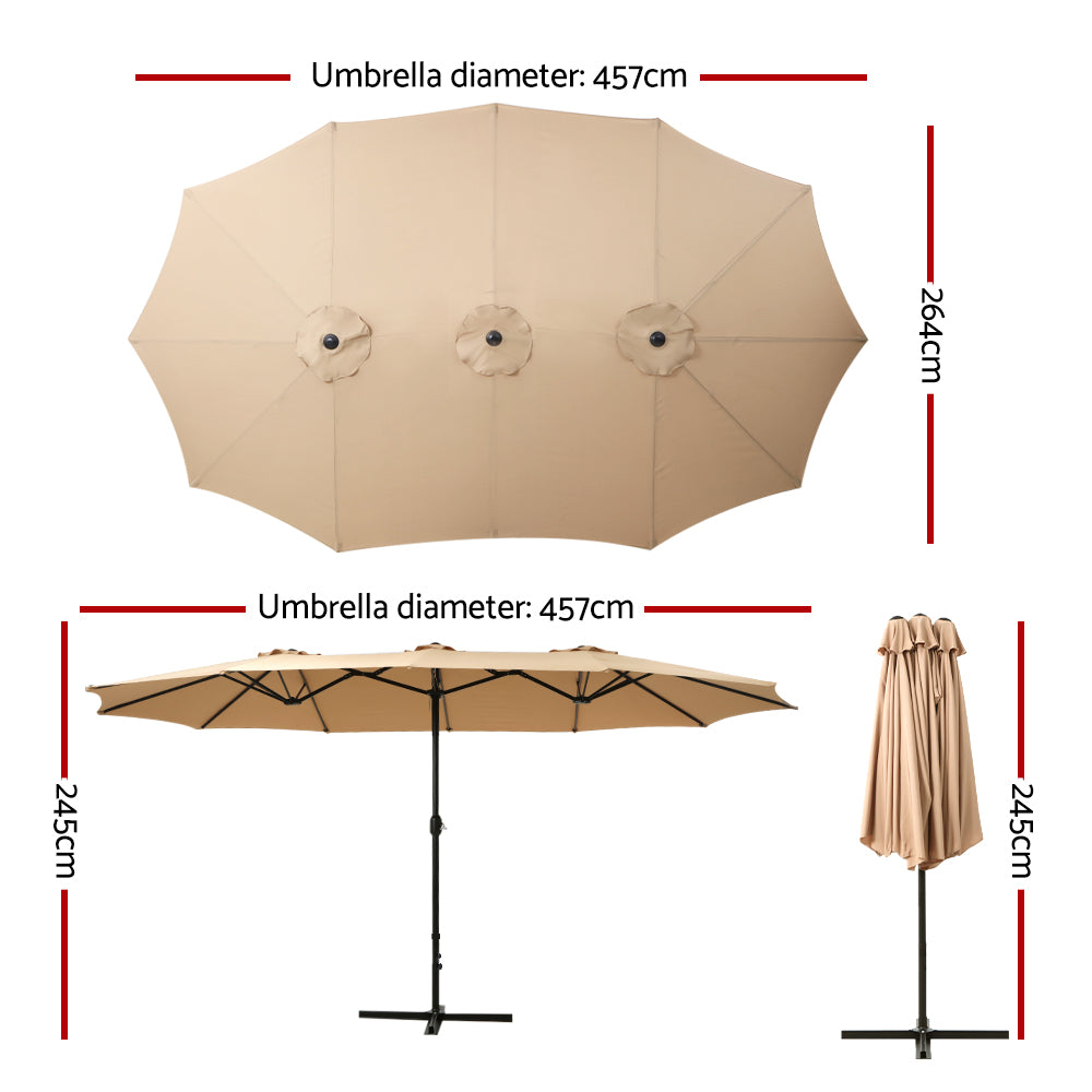 Instahut Outdoor Umbrella Twin Umbrella Beach Stand Base Garden Sun Shade 4.57m-Home &amp; Garden &gt; Shading-PEROZ Accessories