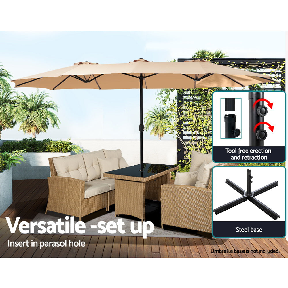 Instahut Outdoor Umbrella Twin Umbrella Beach Stand Base Garden Sun Shade 4.57m-Home &amp; Garden &gt; Shading-PEROZ Accessories