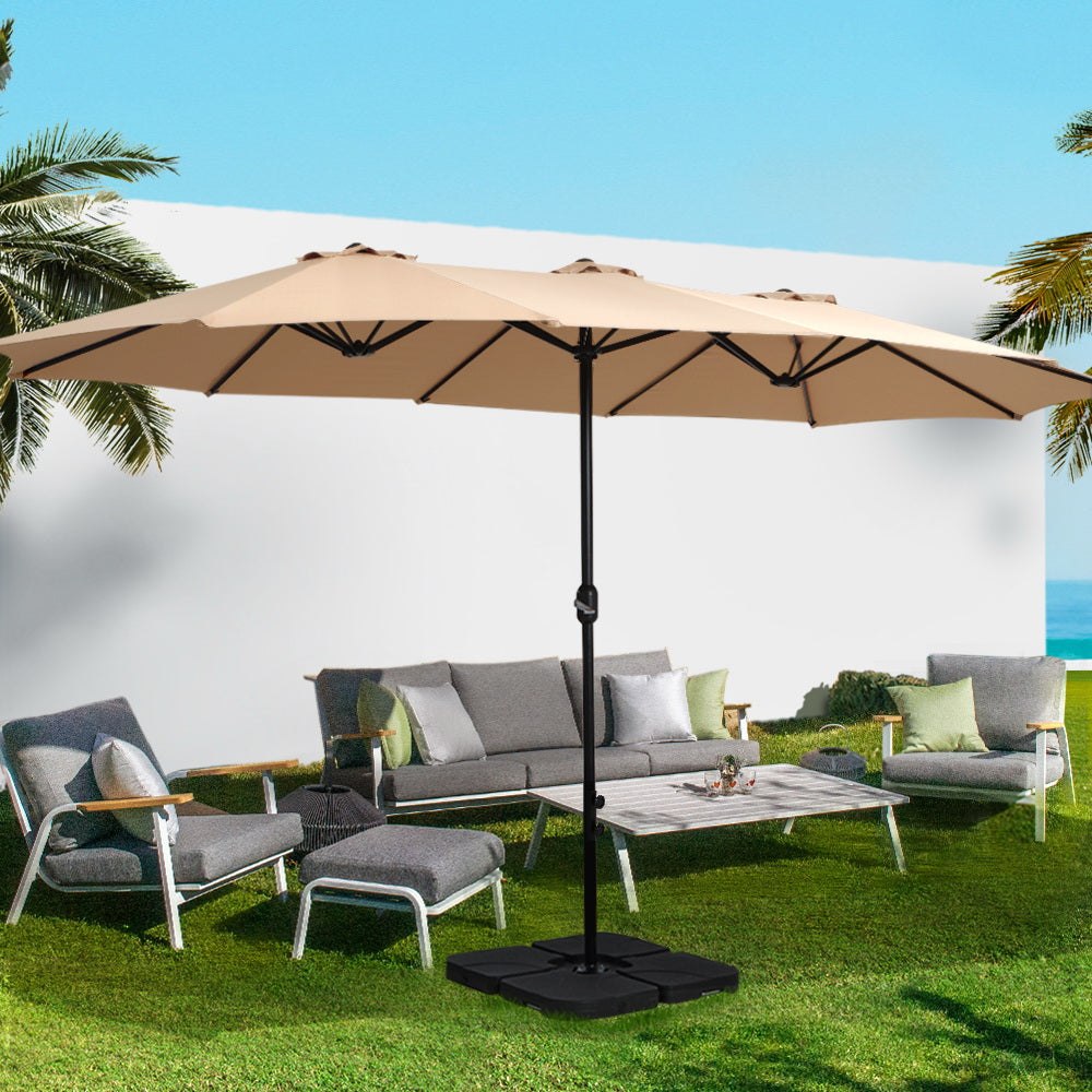 Instahut Outdoor Umbrella Twin Umbrella Beach Stand Base Garden Sun Shade 4.57m-Home &amp; Garden &gt; Shading-PEROZ Accessories