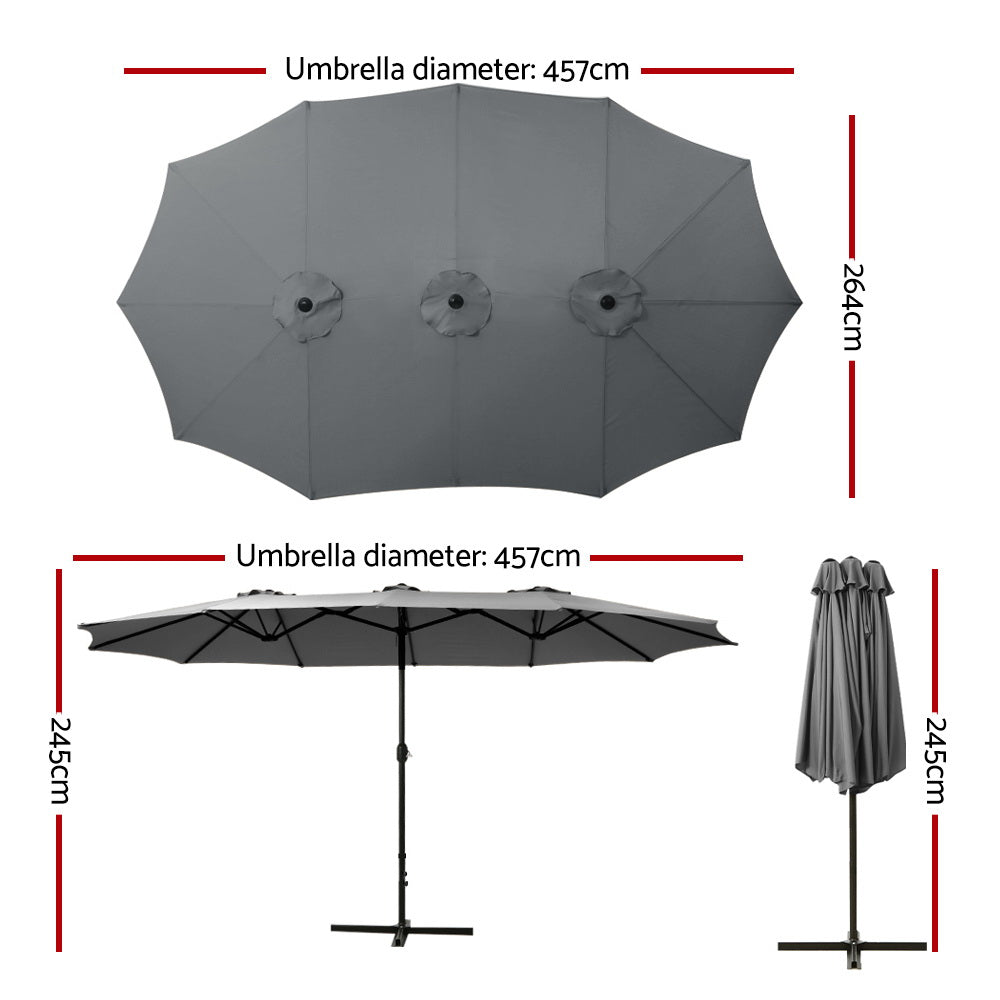 Instahut Outdoor Umbrella Twin Umbrellas Beach Stand Garden Base Sun Patio 4.57m-Home &amp; Garden &gt; Shading-PEROZ Accessories