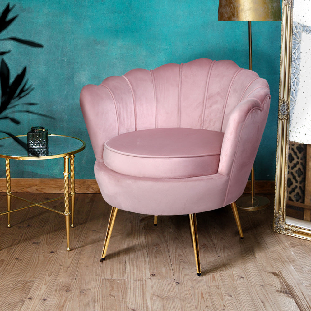 Artiss Armchair Lounge Chair Accent Armchairs Retro Single Sofa Velvet Pink-Furniture &gt; Living Room - Peroz Australia - Image - 1