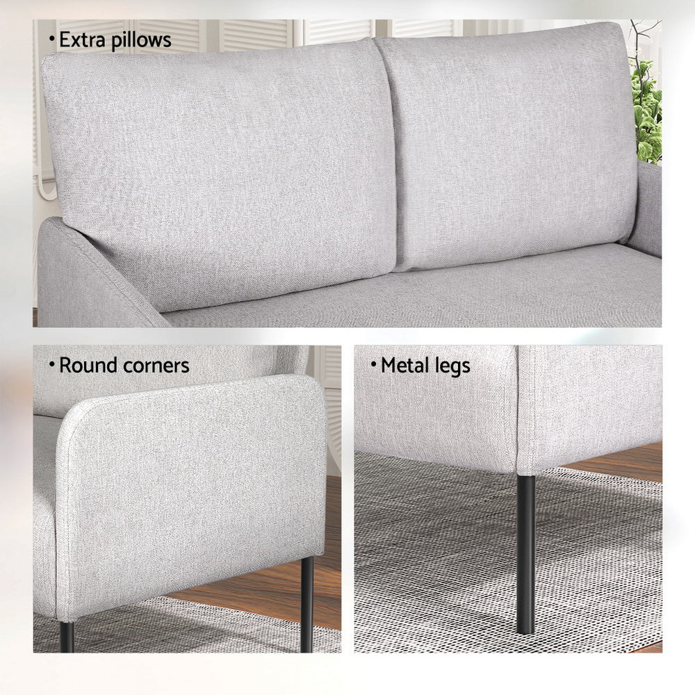 Artiss Armchair 2-Seater Sofa Accent Chair Loveseat Grey Linen Fabric Metal Leg-Furniture &gt; Bar Stools &amp; Chairs-PEROZ Accessories