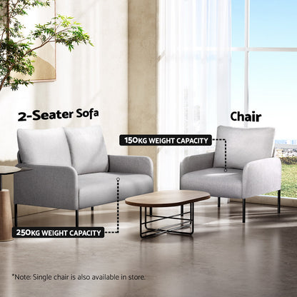 Artiss Armchair 2-Seater Sofa Accent Chair Loveseat Grey Linen Fabric Metal Leg-Furniture &gt; Bar Stools &amp; Chairs-PEROZ Accessories