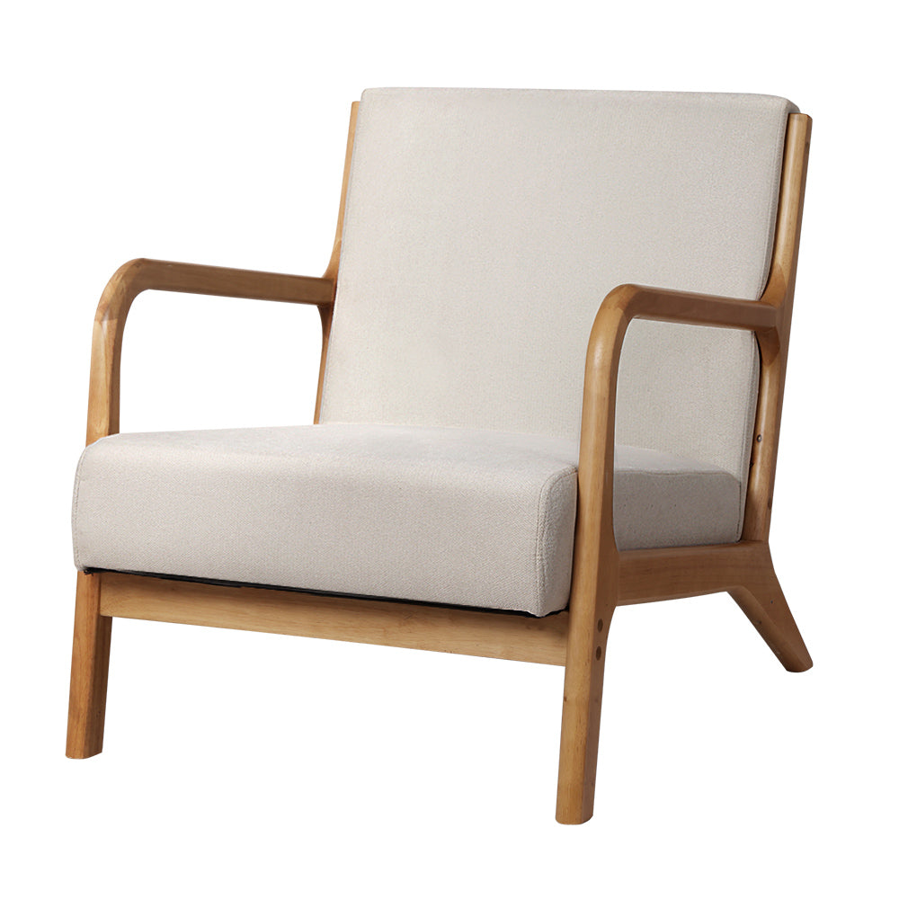 Artiss Armchair Lounge Chair Accent Armchairs Couch Sofa Bedroom Beige Wood-Armchair - Peroz Australia - Image - 2