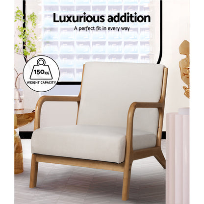 Artiss Armchair Lounge Chair Accent Armchairs Couch Sofa Bedroom Beige Wood-Armchair - Peroz Australia - Image - 6