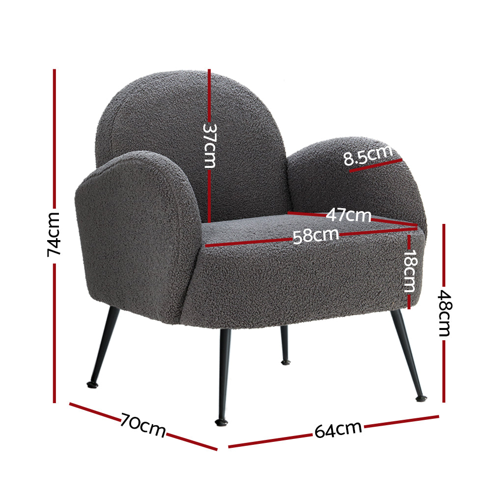 Artiss Armchair Lounge Chair Armchairs Accent Arm Chairs Sherpa Boucle Charcoal-Armchair - Peroz Australia - Image - 3