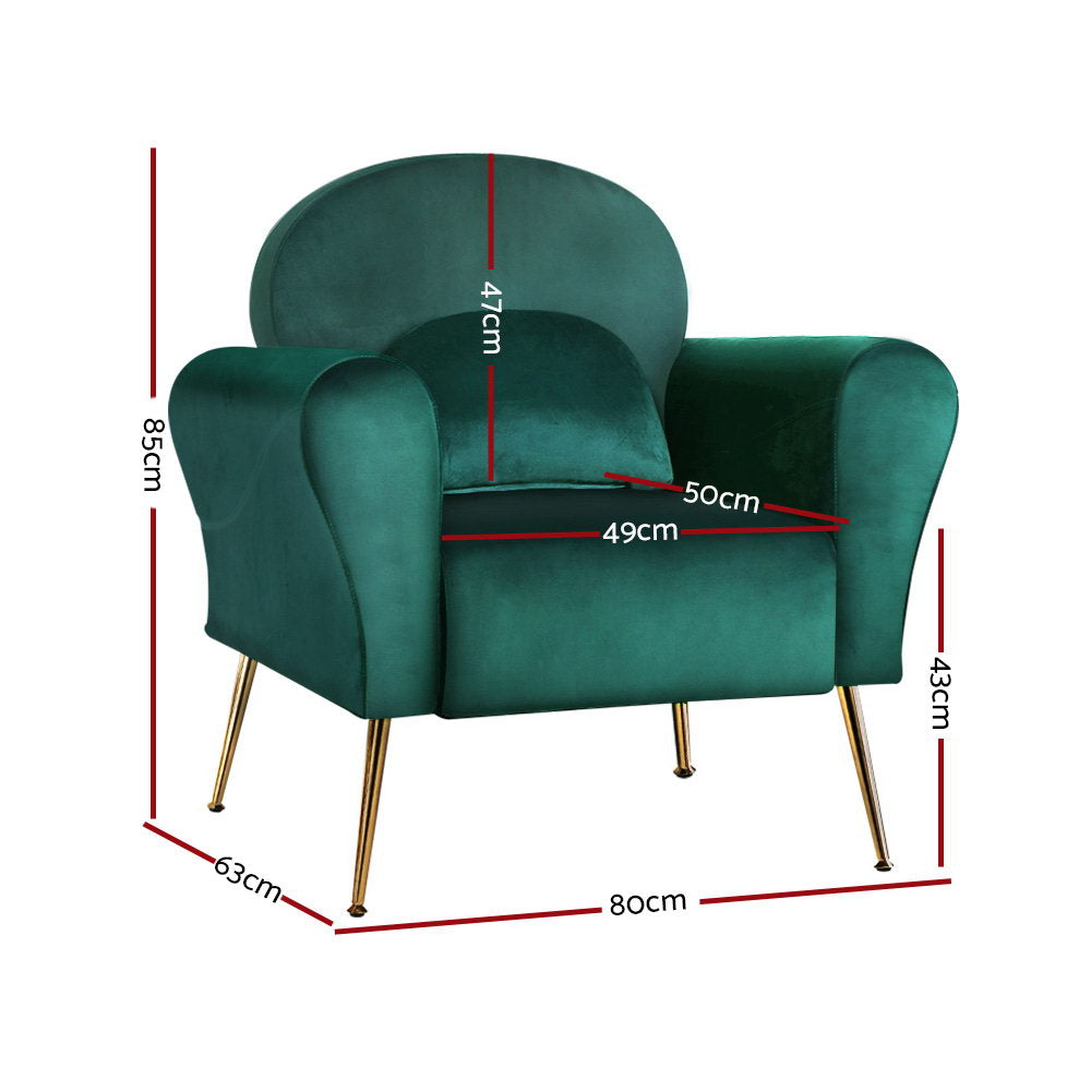 Artiss Armchair Lounge Chair Accent Armchairs Chairs Sofa Green Cushion Velvet-Armchairs - Peroz Australia - Image - 3