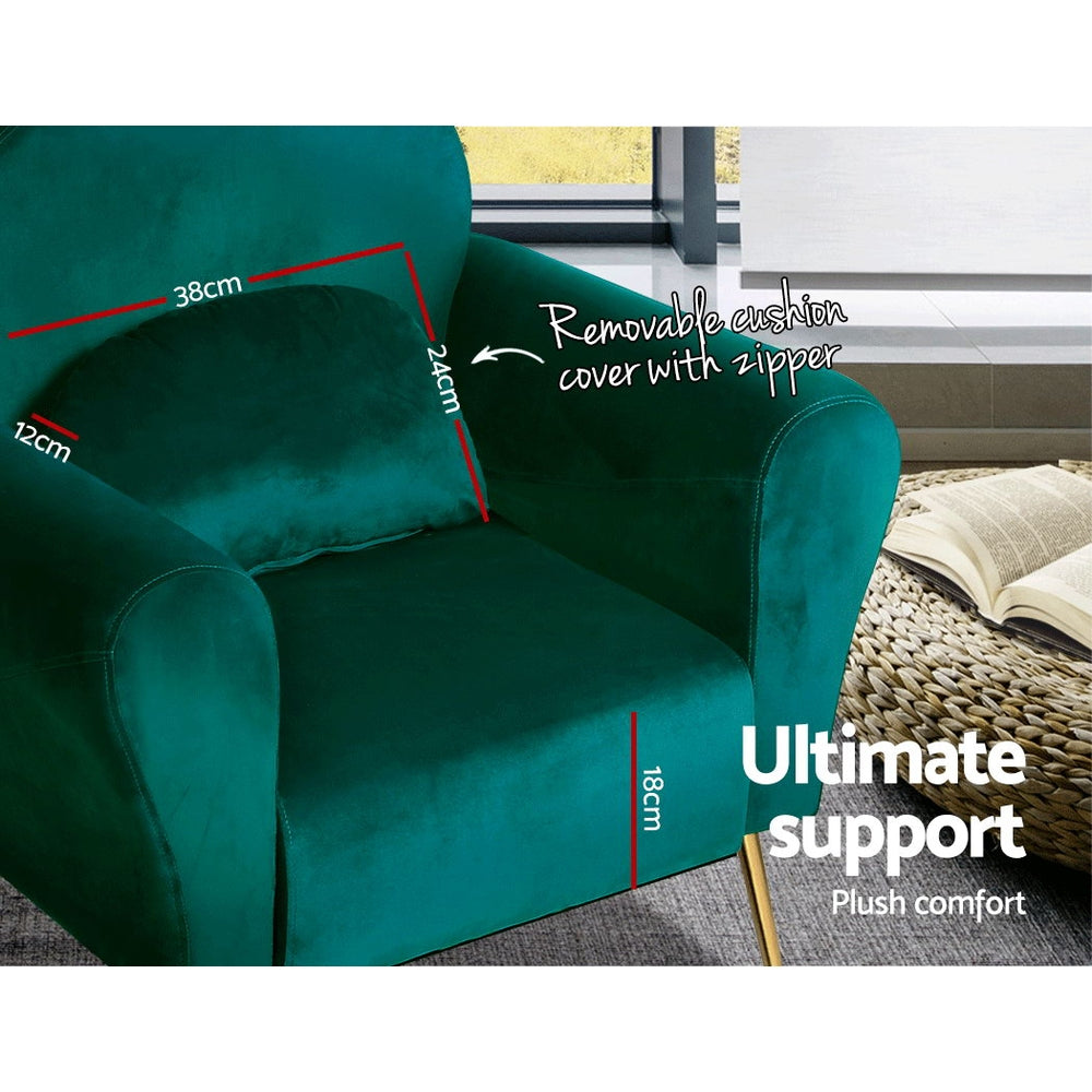 Artiss Armchair Lounge Chair Accent Armchairs Chairs Sofa Green Cushion Velvet-Armchairs - Peroz Australia - Image - 6