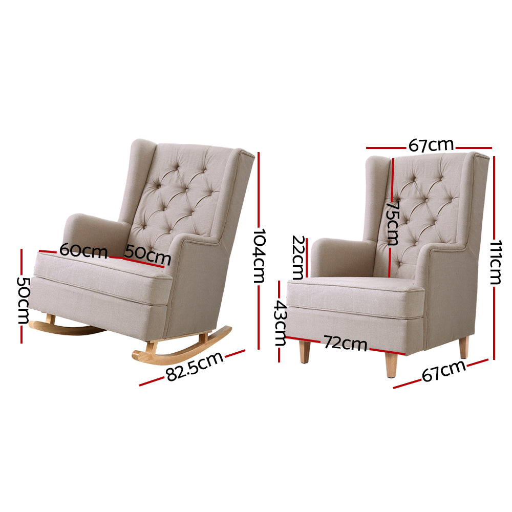 Artiss Rocking Armchair Feedining Chair Fabric Armchairs Lounge Recliner Beige-Furniture &gt; Living Room-PEROZ Accessories