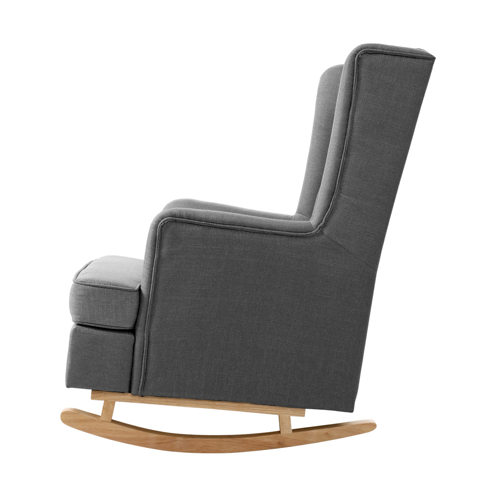 Artiss Rocking Armchair Feeding Chair Linen Fabric Armchairs Lounge Retro Grey-Furniture &gt; Living Room - Peroz Australia - Image - 4