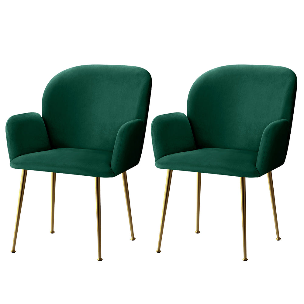 Artiss Set of 2 Kynsee Dining Chair Armchair Cafe Chair Upholstered Velvet Green-Dining Chairs - Peroz Australia - Image - 2