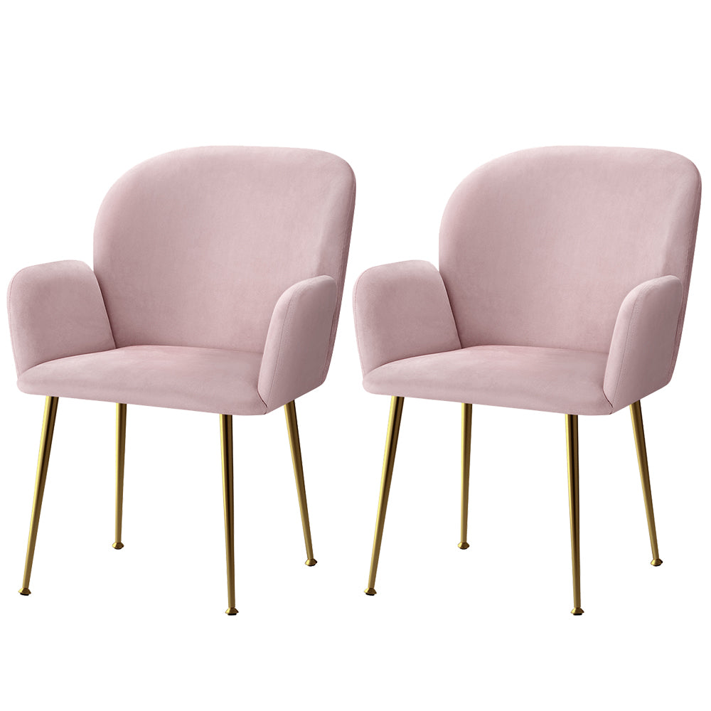 Artiss Set of 2 Kynsee Dining Chairs Armchair Cafe Chair Upholstered Velvet Pink-Dining Chairs - Peroz Australia - Image - 2