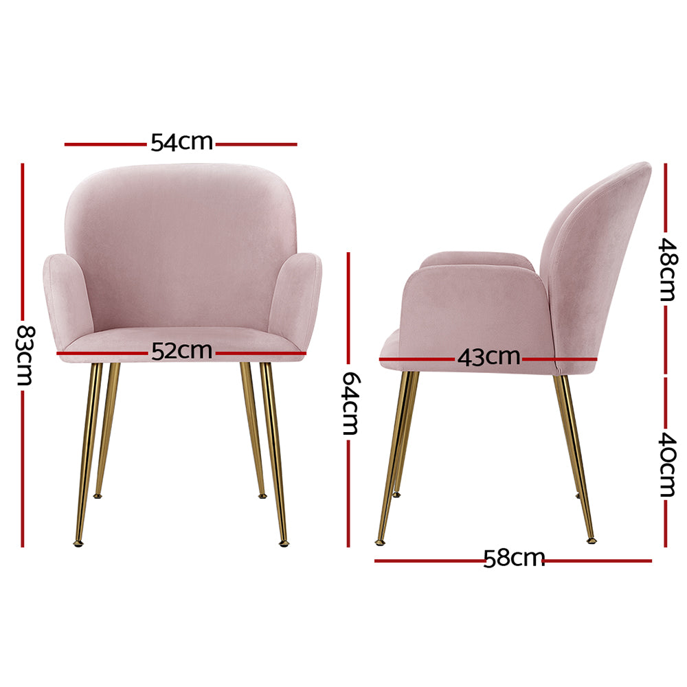 Artiss Set of 2 Kynsee Dining Chairs Armchair Cafe Chair Upholstered Velvet Pink-Dining Chairs - Peroz Australia - Image - 3