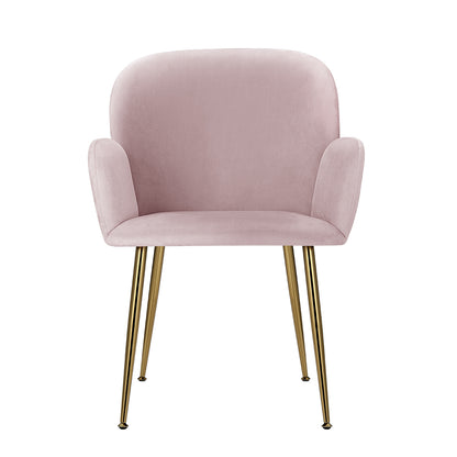 Artiss Set of 2 Kynsee Dining Chairs Armchair Cafe Chair Upholstered Velvet Pink-Dining Chairs - Peroz Australia - Image - 4