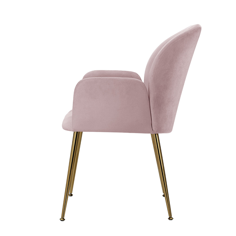 Artiss Set of 2 Kynsee Dining Chairs Armchair Cafe Chair Upholstered Velvet Pink-Dining Chairs - Peroz Australia - Image - 5