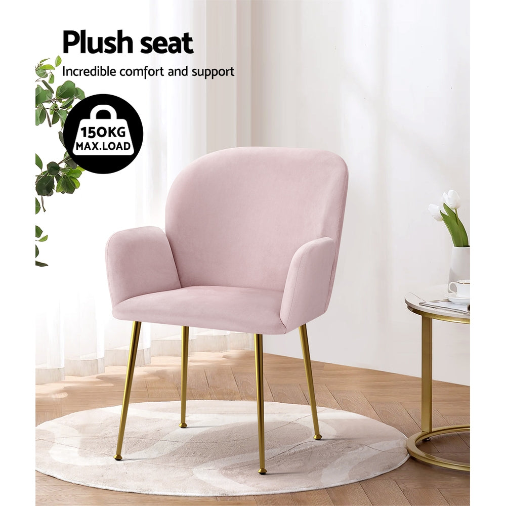 Artiss Set of 2 Kynsee Dining Chairs Armchair Cafe Chair Upholstered Velvet Pink-Dining Chairs - Peroz Australia - Image - 7