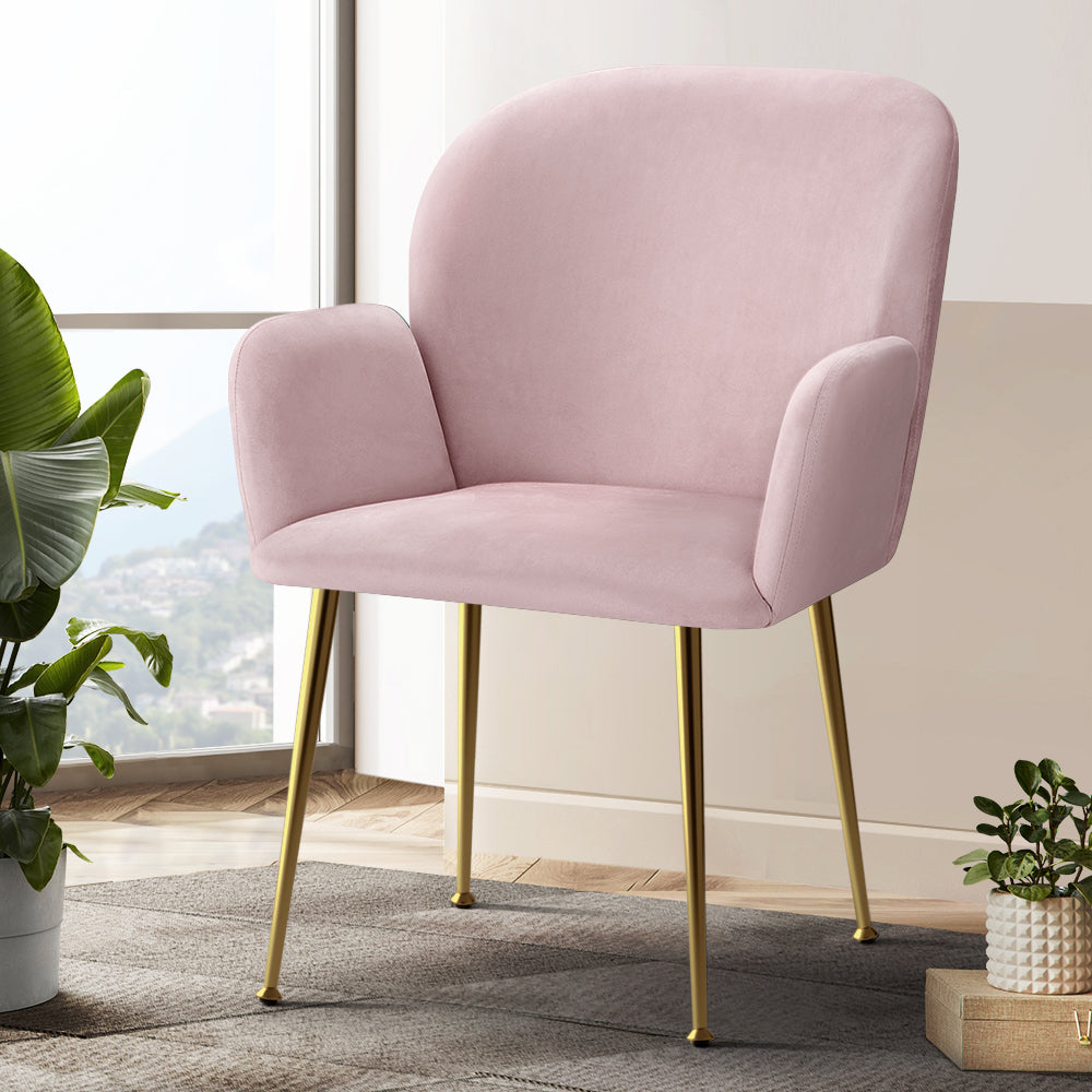 Artiss Set of 2 Kynsee Dining Chairs Armchair Cafe Chair Upholstered Velvet Pink-Dining Chairs - Peroz Australia - Image - 1