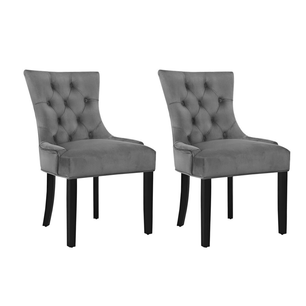 Artiss Set of 2 Dining Chairs French Provincial Retro Chair Wooden Velvet Fabric Grey-Furniture &gt; Dining - Peroz Australia - Image - 4